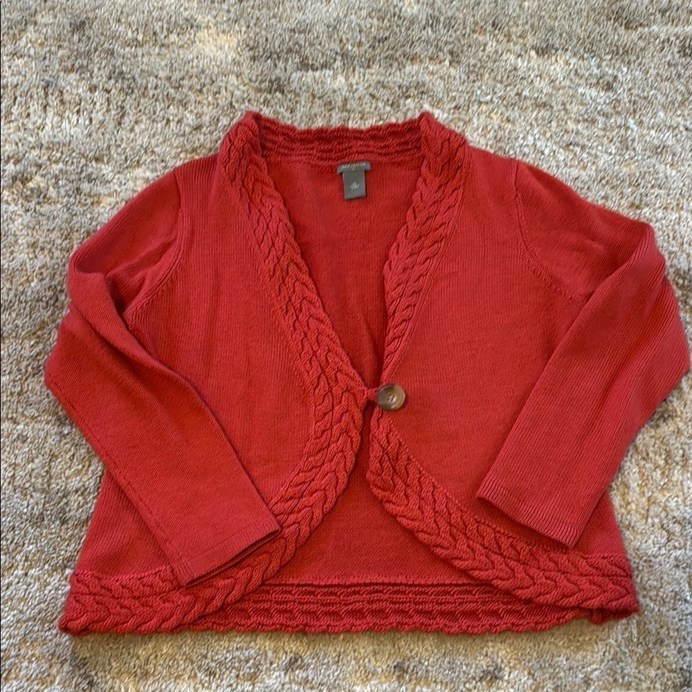 Ann Taylor Red Orange Wool Blend One Button Crop CardiganSz Xl🍍Pit to Pit 20”